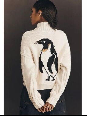Pilcro Anthropologie penguin cable knit zip cardigan